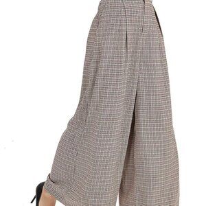 Tronjori Women High Waist Casual Wide Leg Long Palazzo Pants Trousers Regular Si